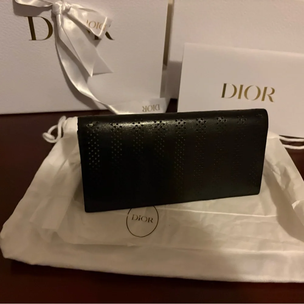 Dior Black Perforated Leather Continental Wallet
